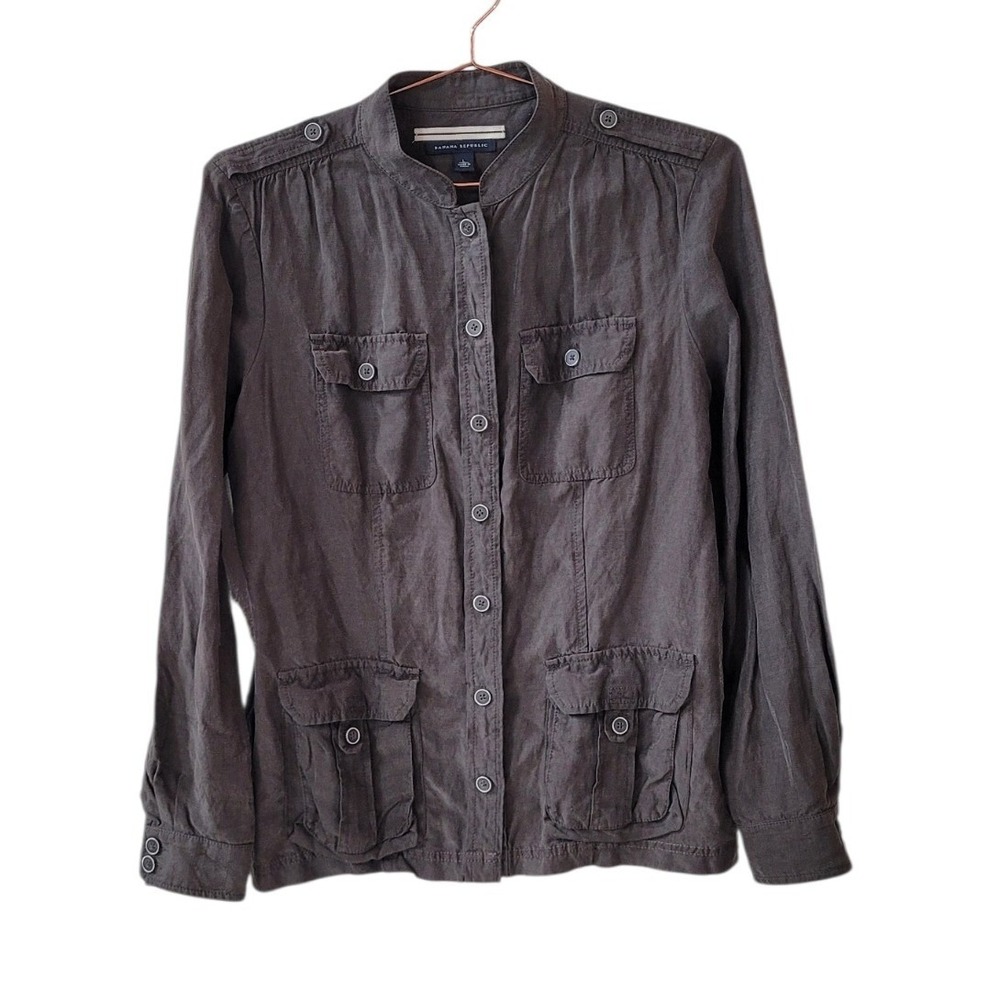 BANANA REPUBLIC L Brown Silk Linen Lightweight Utility Jacket Women